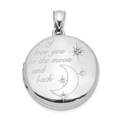 SSP Sterling Silver Rh-pltd 20mm Diamond LOVE TO THE MOON Round Locket