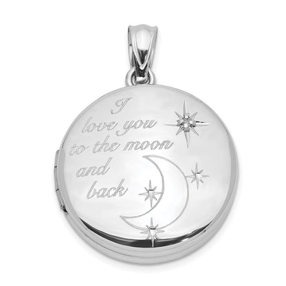 SSP Sterling Silver Rh-pltd 20mm Diamond LOVE TO THE MOON Round Locket