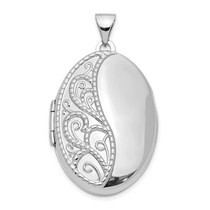SSP Sterling Silver Rhodium-plated 26mm Scroll Oval Locket