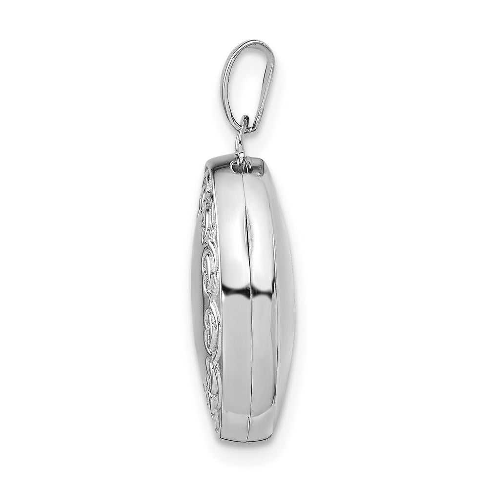SSP Sterling Silver Rhodium-plated 17mm Scrolled Oval Locket