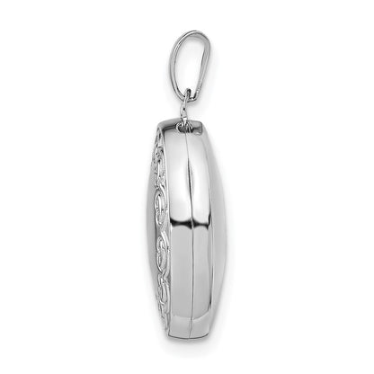SSP Sterling Silver Rhodium-plated 17mm Scrolled Oval Locket