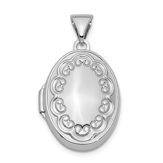 SSP Sterling Silver Rhodium-plated 17mm Scrolled Oval Locket
