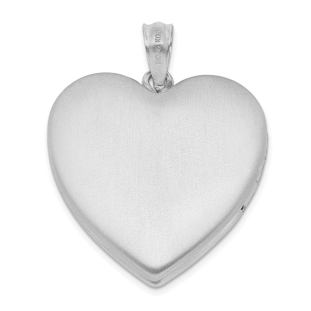 SSCZ Sterling Silver Rhodium-plated Satin Diamond & Vibrant CZ Heart Locket
