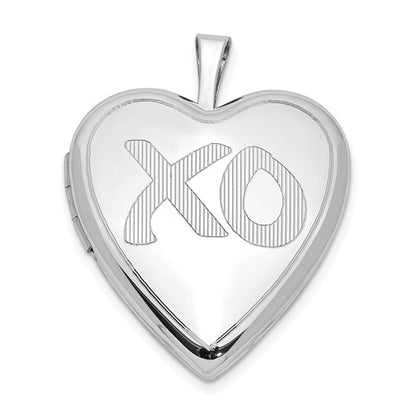 SSP Sterling Silver Rhodium-plated Satin & Polished XO Heart Locket