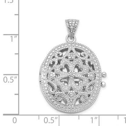 SSP Sterling Silver Rhodium-plated CZ Fancy Filigree Oval 22mm Locket