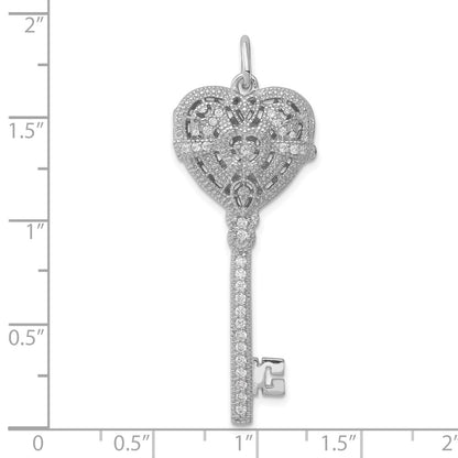 SSCZ Sterling Silver Rhodium-plated CZ Heart Key Locket