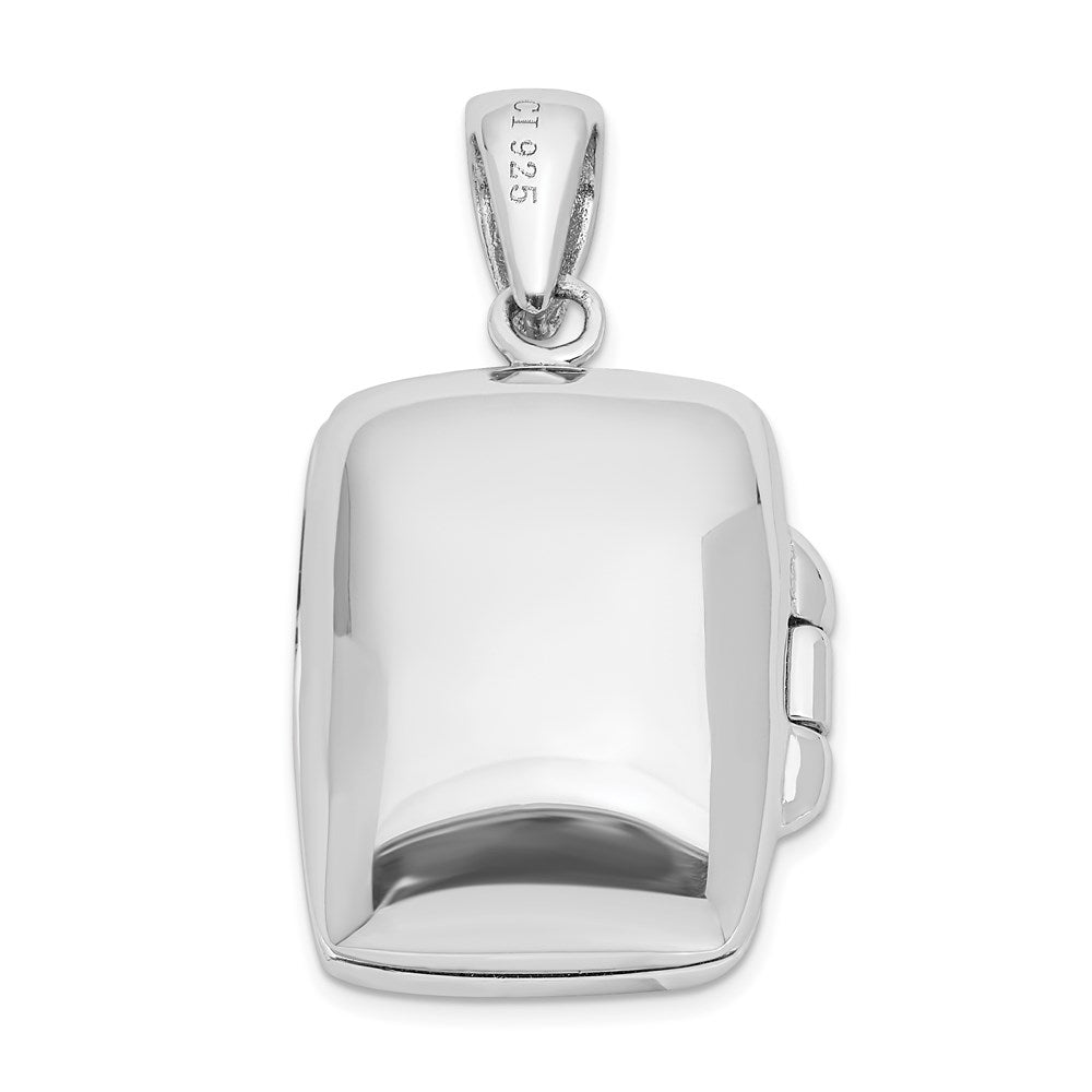 GSSL Sterling Silver Rhodium-plated Antiqued Onyx Rectangle 20mm Locket