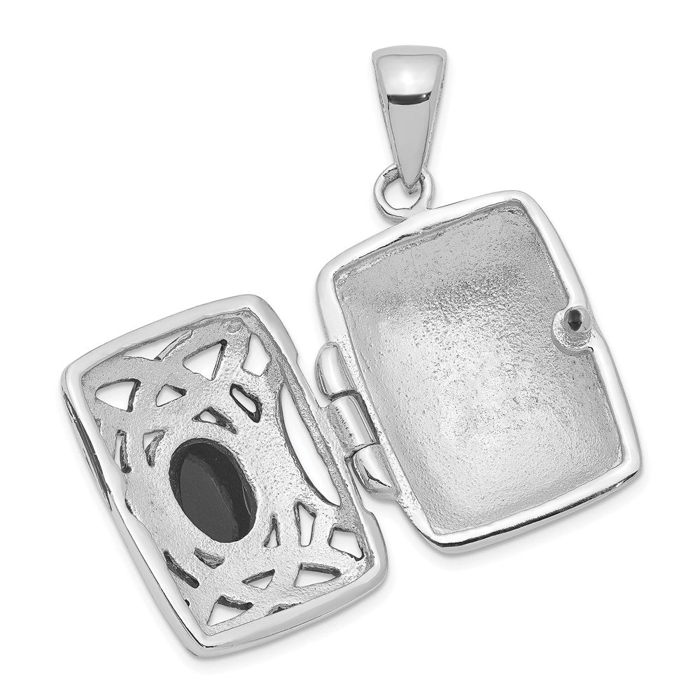 GSSL Sterling Silver Rhodium-plated Antiqued Onyx Rectangle 20mm Locket