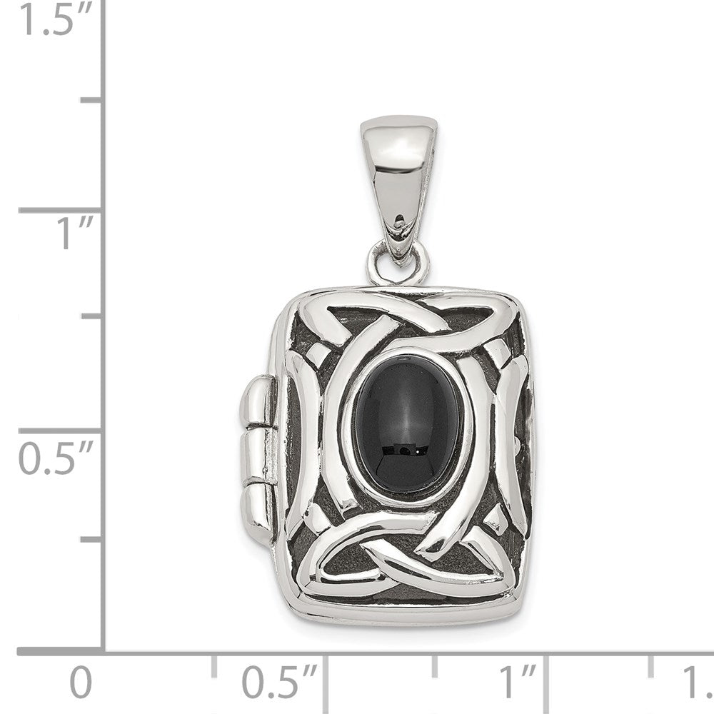 GSSL Sterling Silver Rhodium-plated Antiqued Onyx Rectangle 20mm Locket