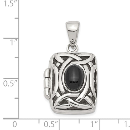 GSSL Sterling Silver Rhodium-plated Antiqued Onyx Rectangle 20mm Locket