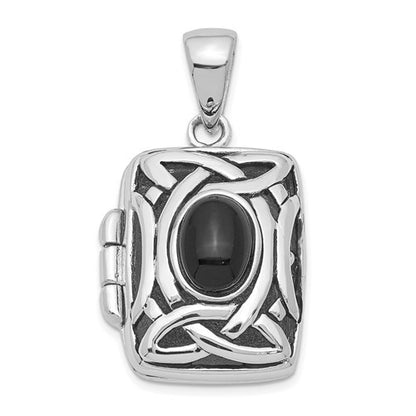 GSSL Sterling Silver Rhodium-plated Antiqued Onyx Rectangle 20mm Locket