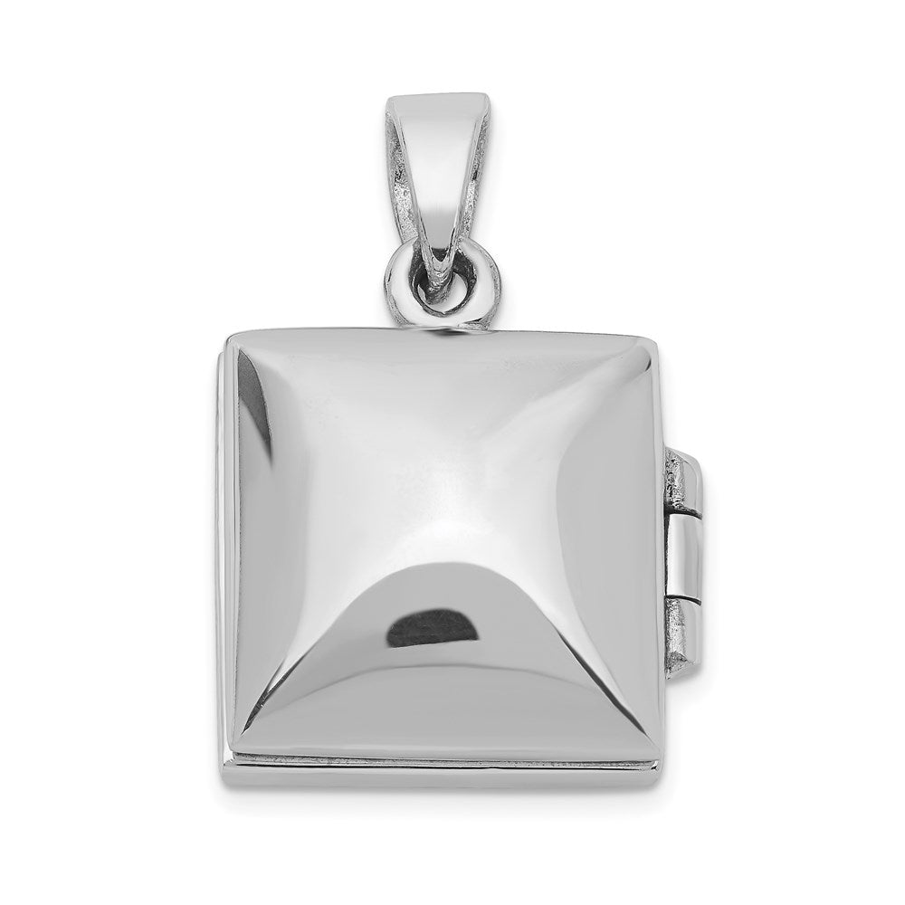 GSS Sterling Silver Rhod-plated Polished/Antiqued Garnet Square 16mm Locket