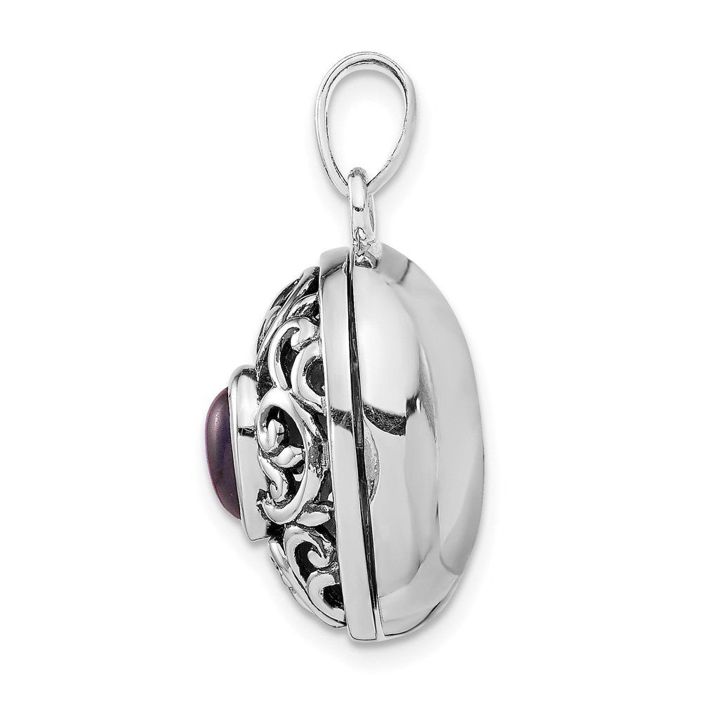 GSS Sterling Silver Rhodium-plated and Antiqued Amethyst Locket