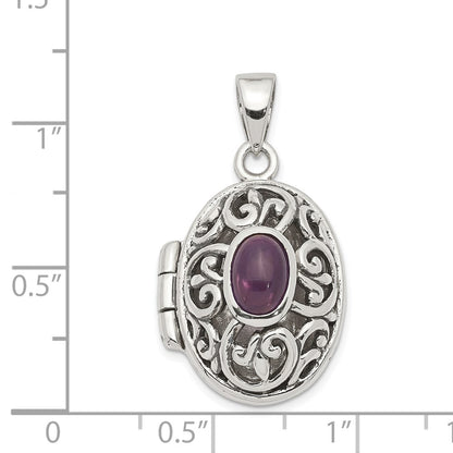 GSS Sterling Silver Rhodium-plated and Antiqued Amethyst Locket