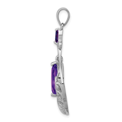 GSSP Sterling Silver Rhodium-plated Amethyst Fancy Pendant