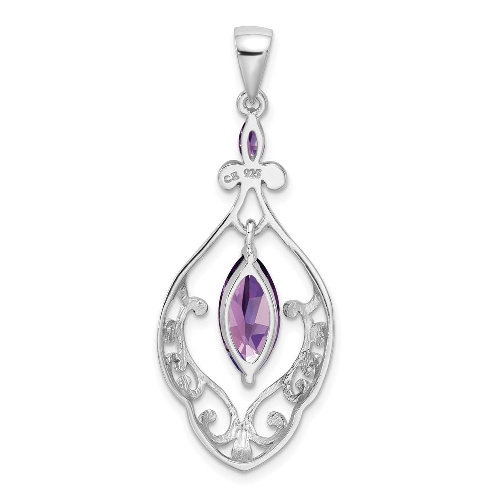 GSSP Sterling Silver Rhodium-plated Amethyst Fancy Pendant
