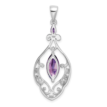 GSSP Sterling Silver Rhodium-plated Amethyst Fancy Pendant