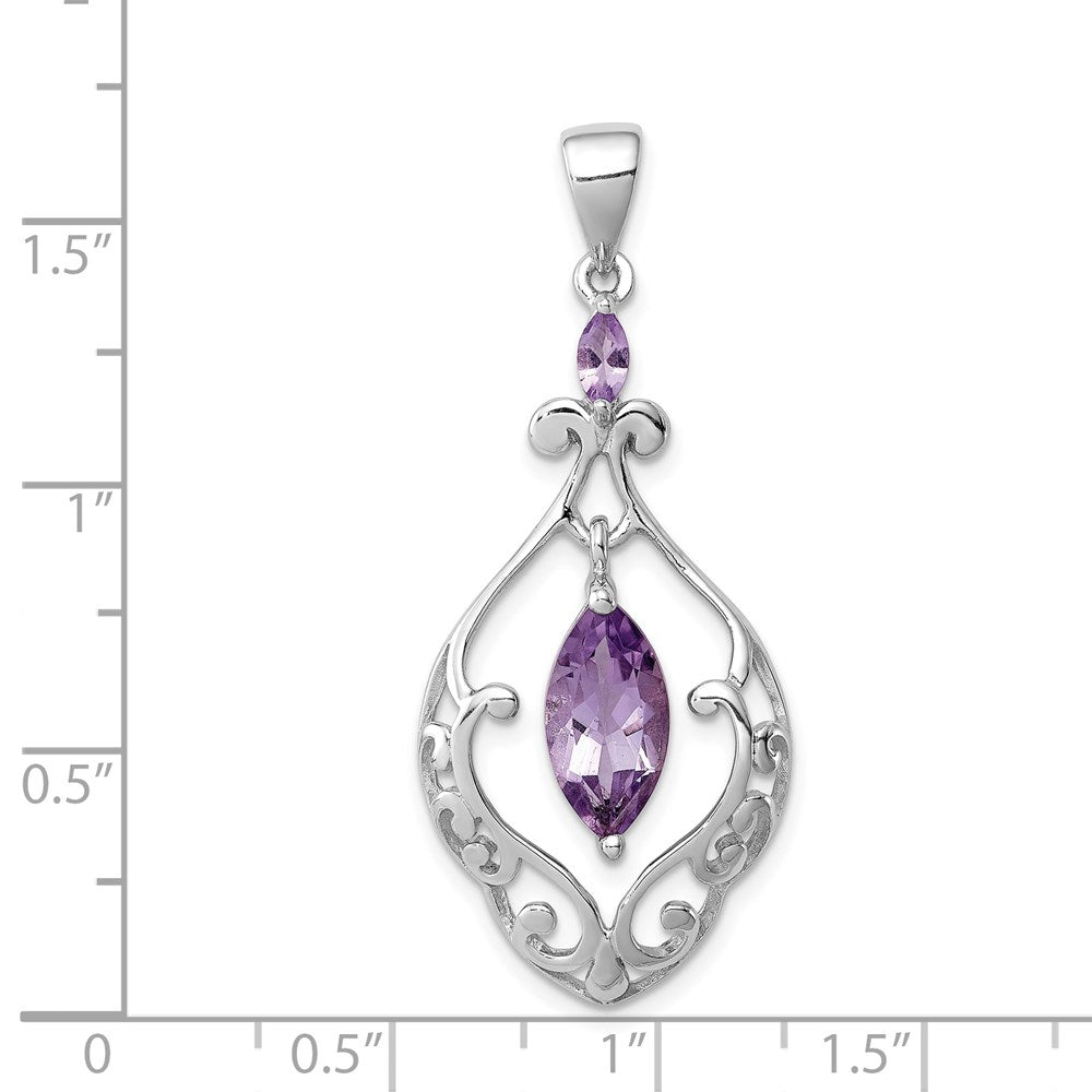 GSSP Sterling Silver Rhodium-plated Amethyst Fancy Pendant