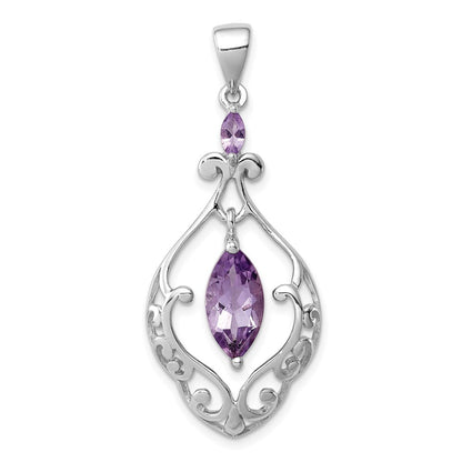 GSSP Sterling Silver Rhodium-plated Amethyst Fancy Pendant