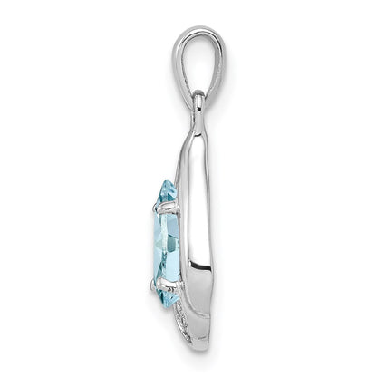 GSS Sterling Silver Rhodium Plated Diamond and Aquamarine Pendant