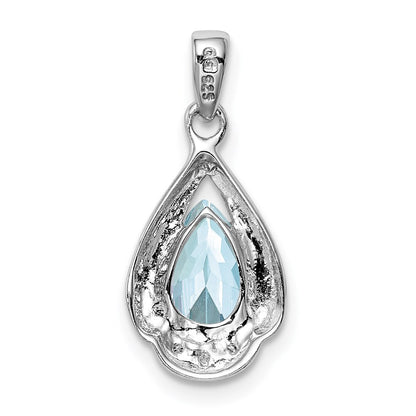 GSS Sterling Silver Rhodium Plated Diamond and Aquamarine Pendant