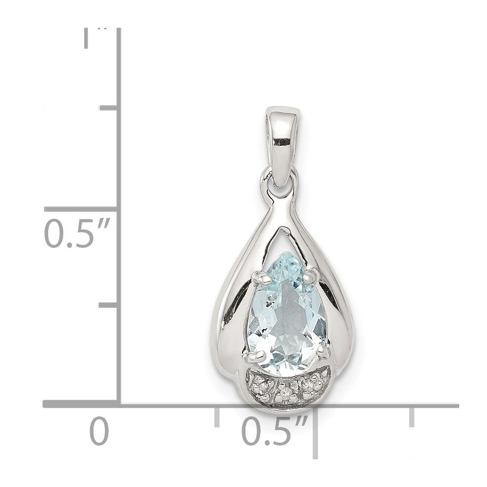 GSS Sterling Silver Rhodium Plated Diamond and Aquamarine Pendant