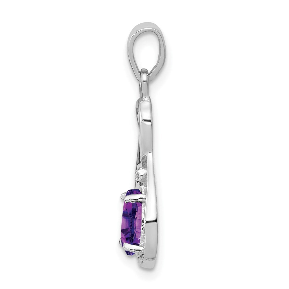 GSS Sterling Silver Rhodium Plated Diamond and Amethyst Teardrop Pendant