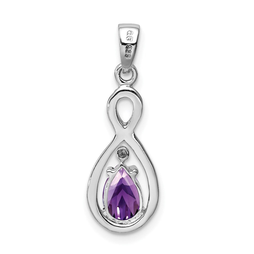 GSS Sterling Silver Rhodium Plated Diamond and Amethyst Teardrop Pendant