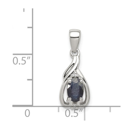 GSS Sterling Silver Rhodium Plated Diamond & Sapphire Oval Pendant