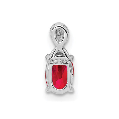 GSSP Sterling Silver Rhodium Plated Diamond & Ruby Oval Pendant