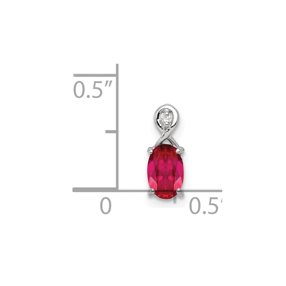 GSSP Sterling Silver Rhodium Plated Diamond & Ruby Oval Pendant