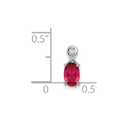 GSSP Sterling Silver Rhodium Plated Diamond & Ruby Oval Pendant