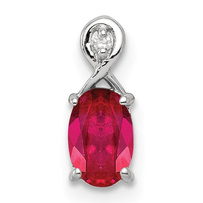 GSSP Sterling Silver Rhodium Plated Diamond & Ruby Oval Pendant