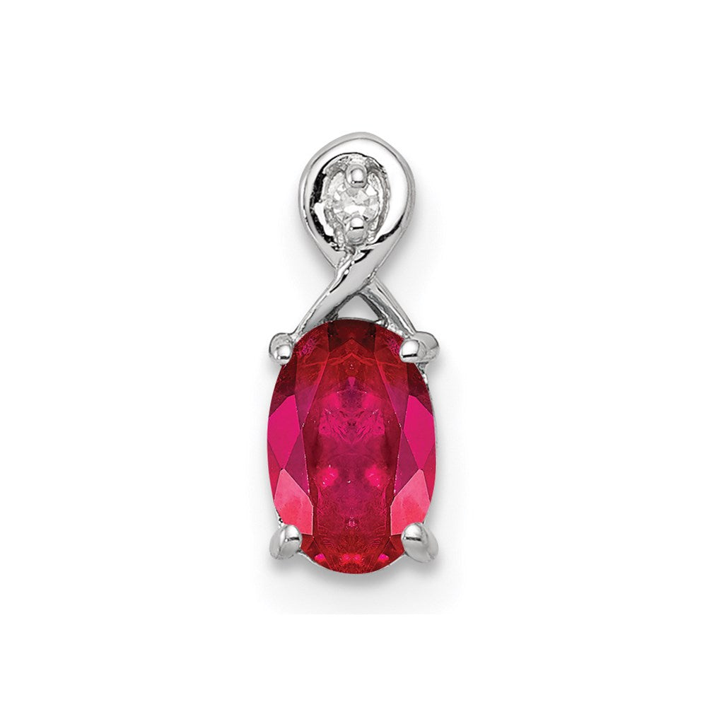 GSSP Sterling Silver Rhodium Plated Diamond & Ruby Oval Pendant