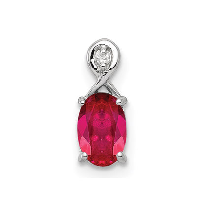 GSSP Sterling Silver Rhodium Plated Diamond & Ruby Oval Pendant