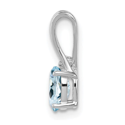 GSS Sterling Silver Rhodium Plated Diamond Aquamarine Oval Pendant