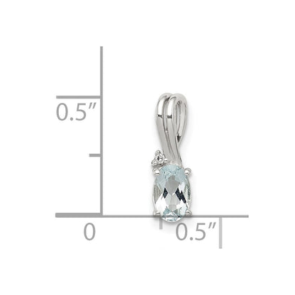GSS Sterling Silver Rhodium Plated Diamond Aquamarine Oval Pendant