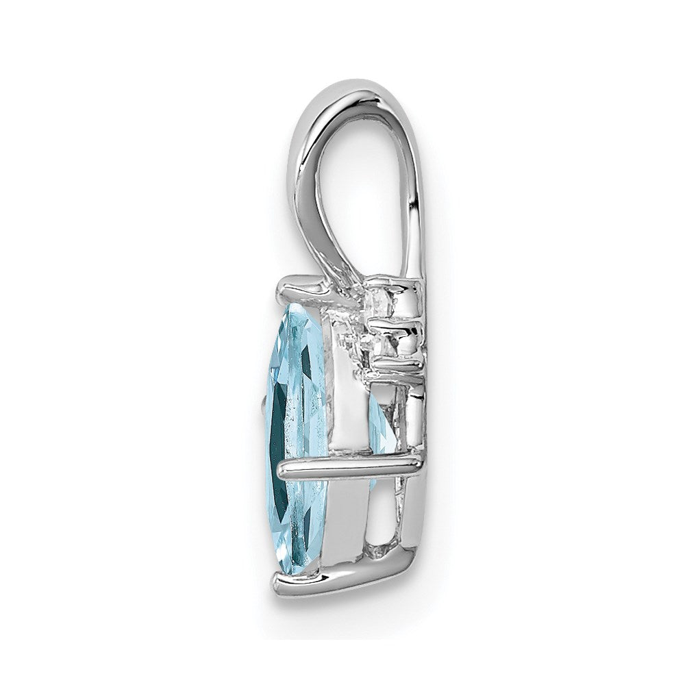 GSS Sterling Silver Rhodium Plated Dia. & Aquamarine Square Pendant