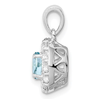 GSS Sterling Silver Rhodium Plated White Topaz & Aquamarine Pendant