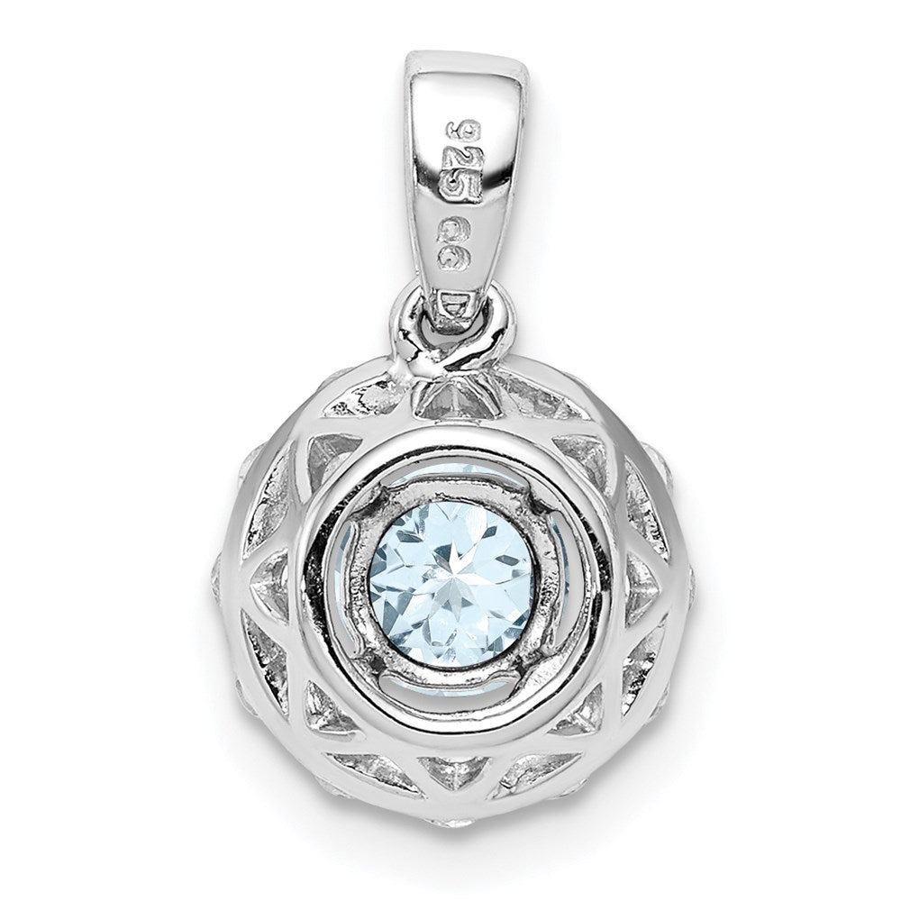 GSS Sterling Silver Rhodium Plated White Topaz & Aquamarine Pendant