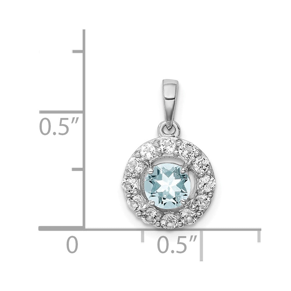 GSS Sterling Silver Rhodium Plated White Topaz & Aquamarine Pendant