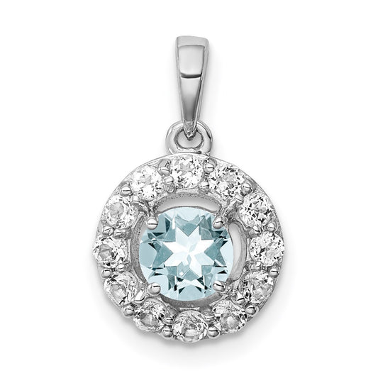GSS Sterling Silver Rhodium Plated White Topaz & Aquamarine Pendant