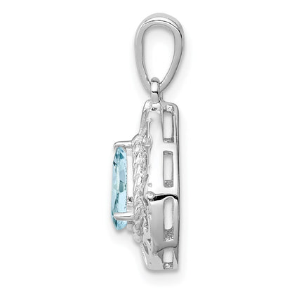 GSS Sterling Silver Rhodium Plated Aquamarine Teardrop Pendant