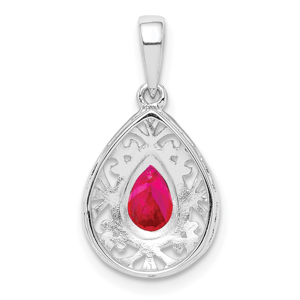 GSSP Sterling Silver Rhodium Plated Ruby Teardrop Pendant