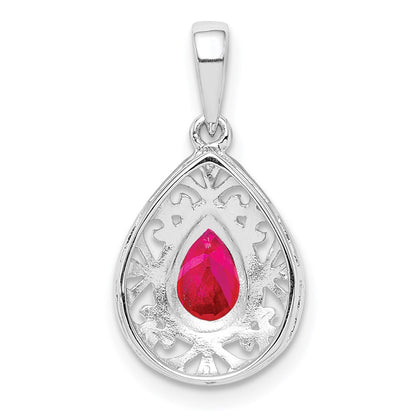 GSSP Sterling Silver Rhodium Plated Ruby Teardrop Pendant