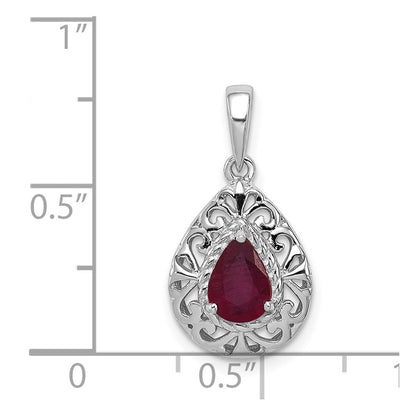 GSSP Sterling Silver Rhodium Plated Ruby Teardrop Pendant
