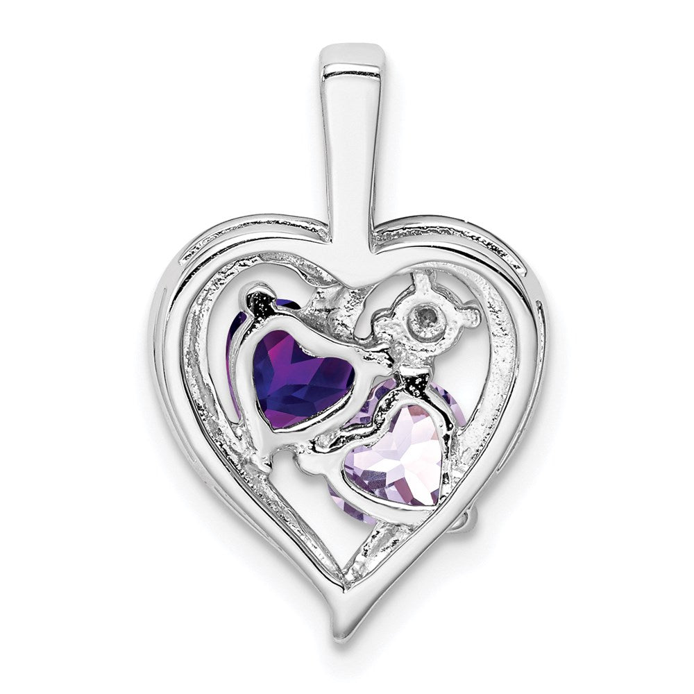 GSS Sterling Silver RH Plated Amethyst Light Pink Quartz and Diamond Pendant