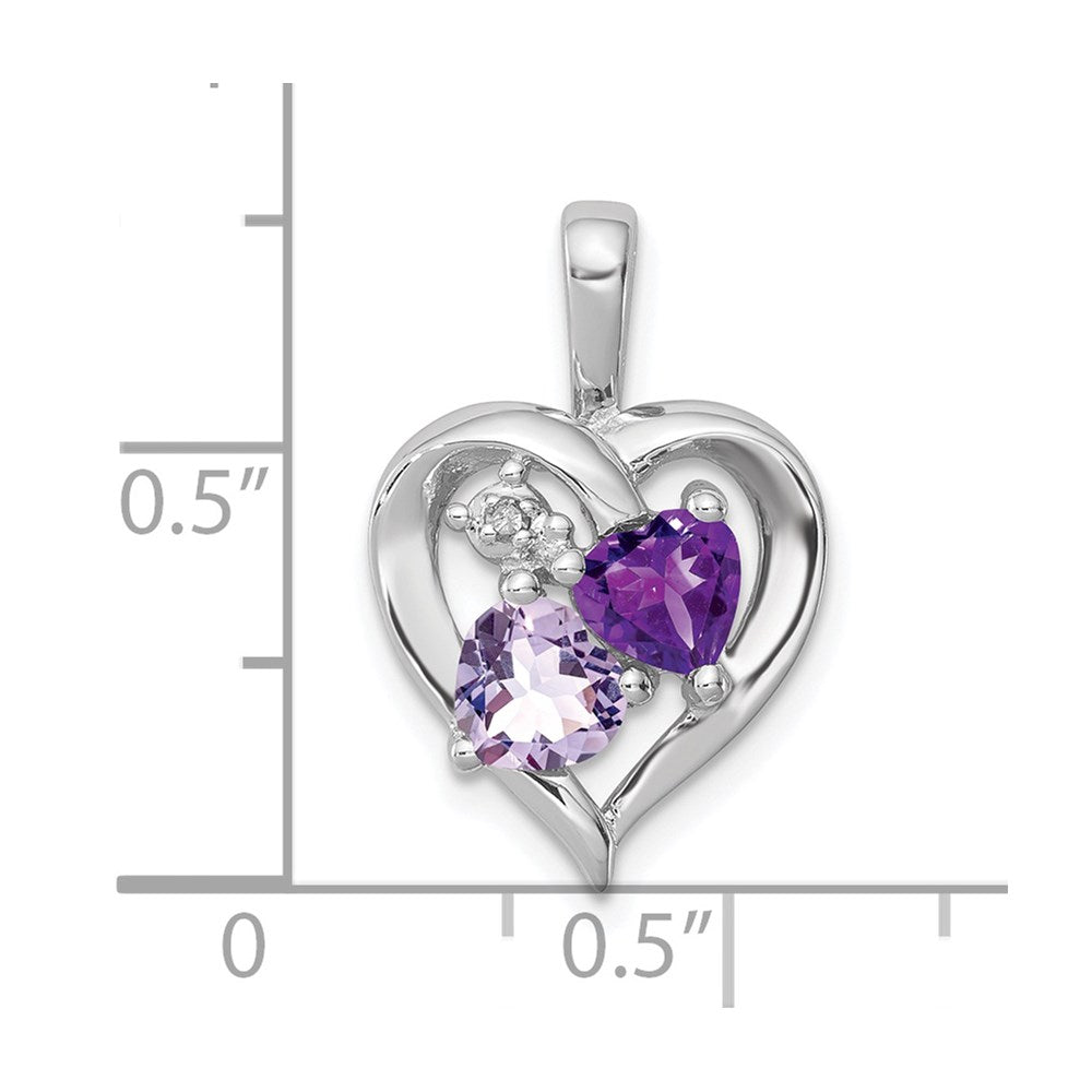 GSS Sterling Silver RH Plated Amethyst Light Pink Quartz and Diamond Pendant