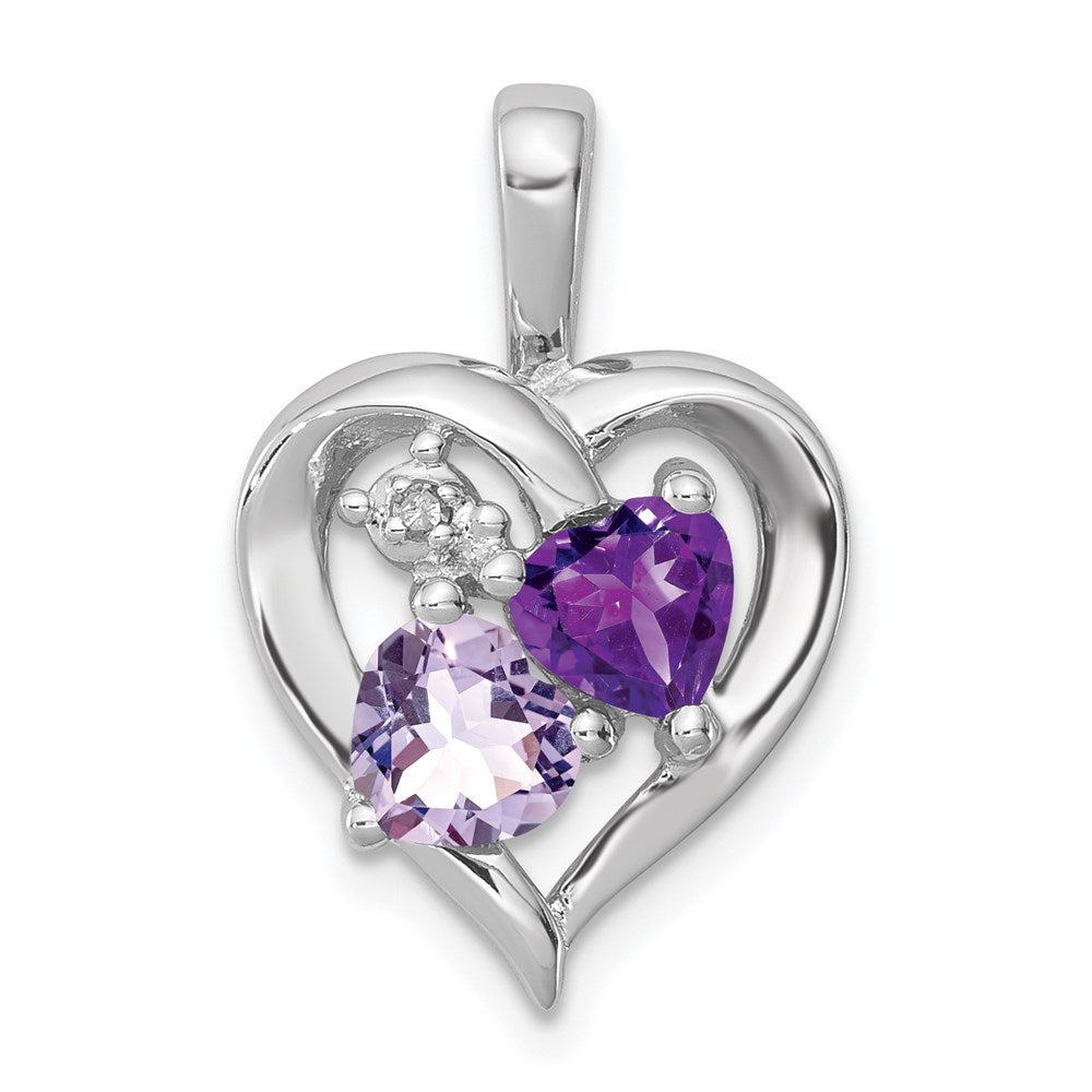GSS Sterling Silver RH Plated Amethyst Light Pink Quartz and Diamond Pendant