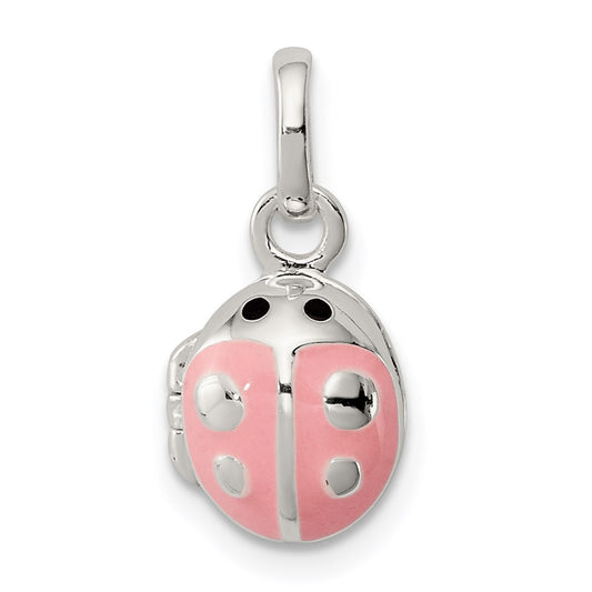 SSP Sterling Silver Pink & Black Enamel Ladybug Locket Children's Pendant